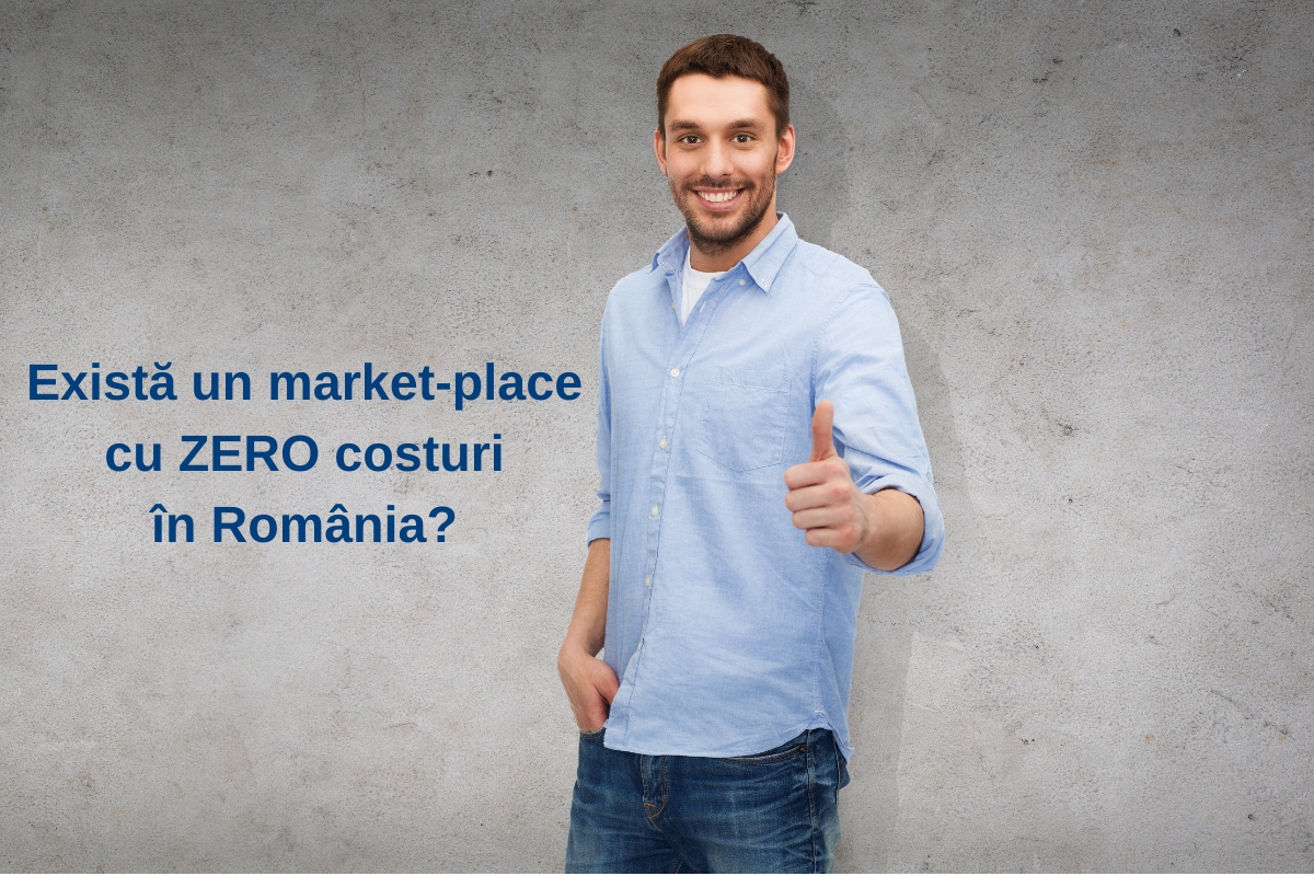 Bărbat zâmbind arată thumbs up, mesaj marketplace zero costuri